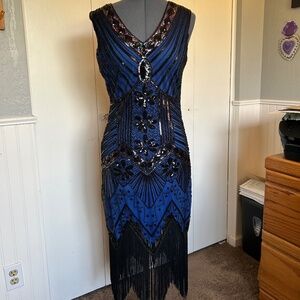Royal Blue and Black Flapper Dress